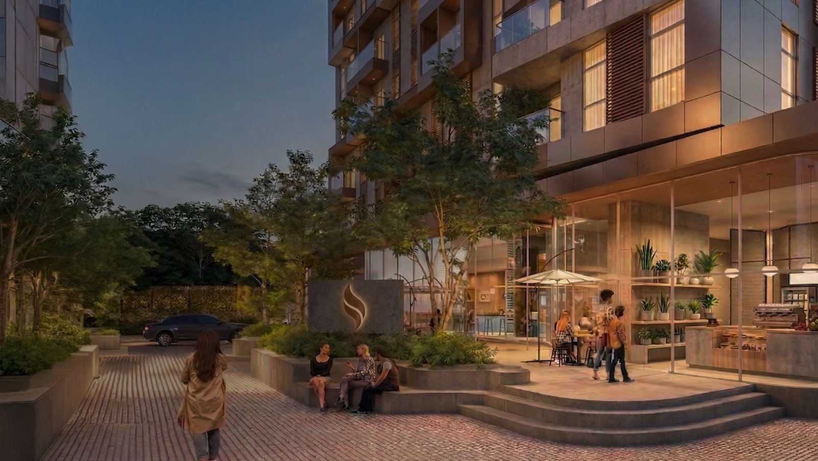 Render de la fachada y acceso de Invicta Villa Morra