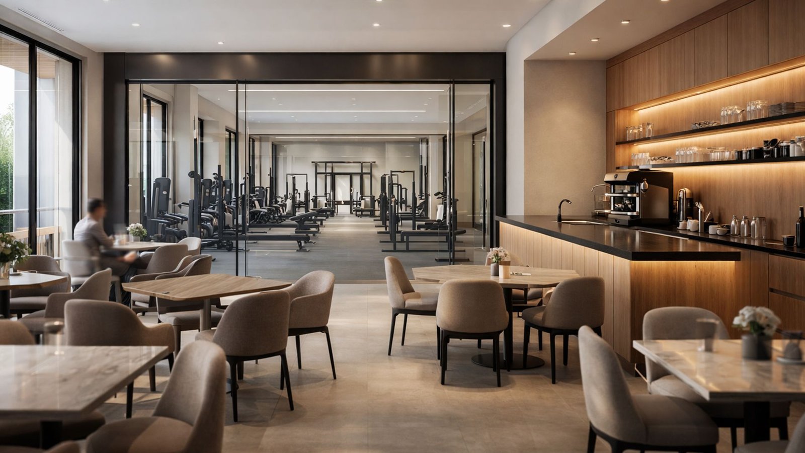 Render: Zona fitness y coffee shop